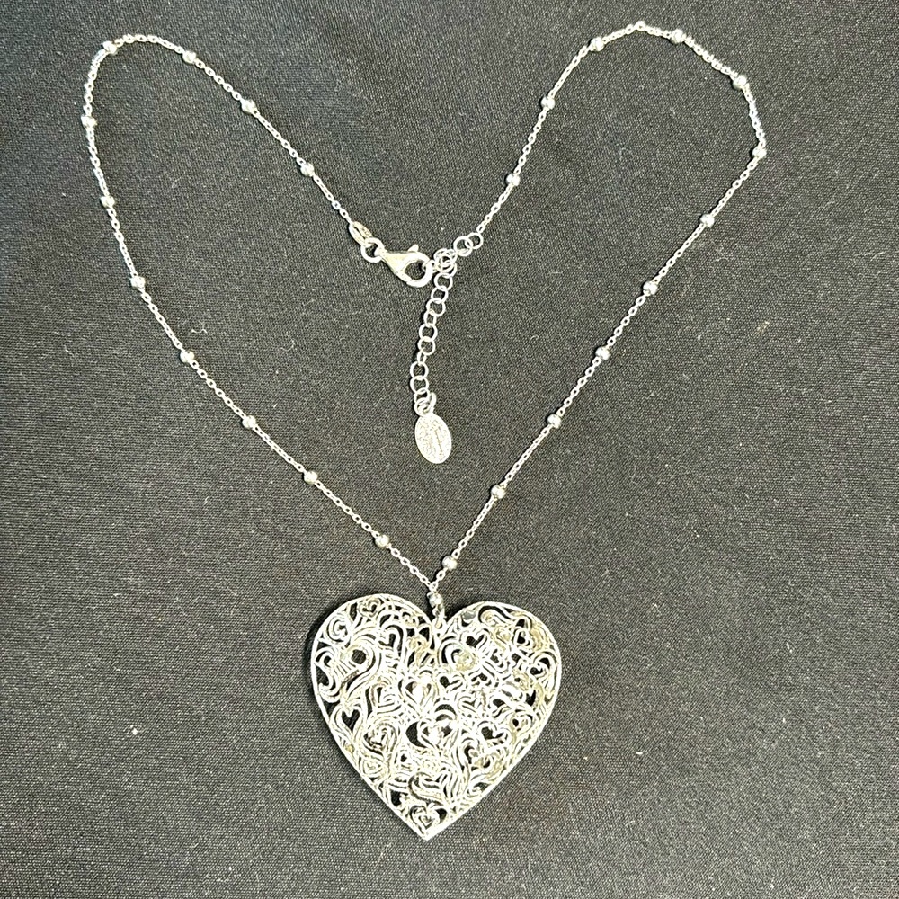 Sterling Silver large Heart Bubble Statement Necklace
